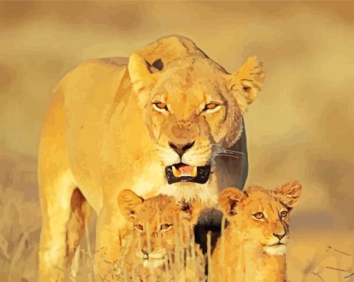 Female Lion With Cubs paint by number