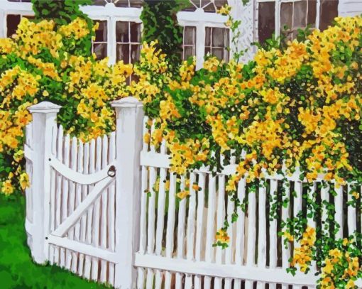 Fence And Flowers Art paint by number