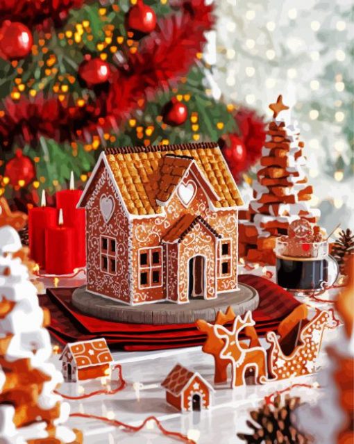 Gingerbread House Christmas paint by number