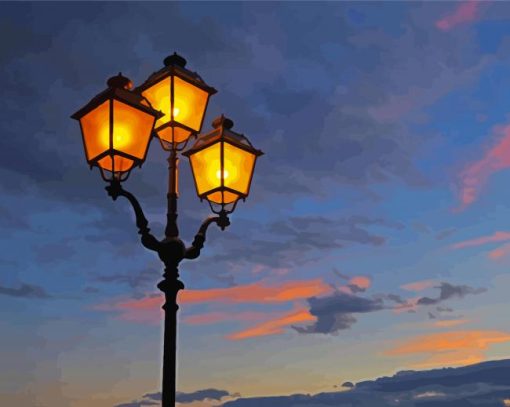 Lighting Lamp Post At Night paint by number