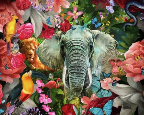 Tropical Elephant Art paint by number