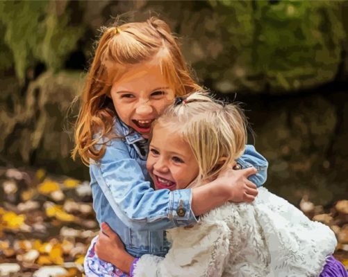 Two Little Girls Outdoors paint by number