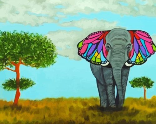 Vintage Elephant Butterfly paint by number