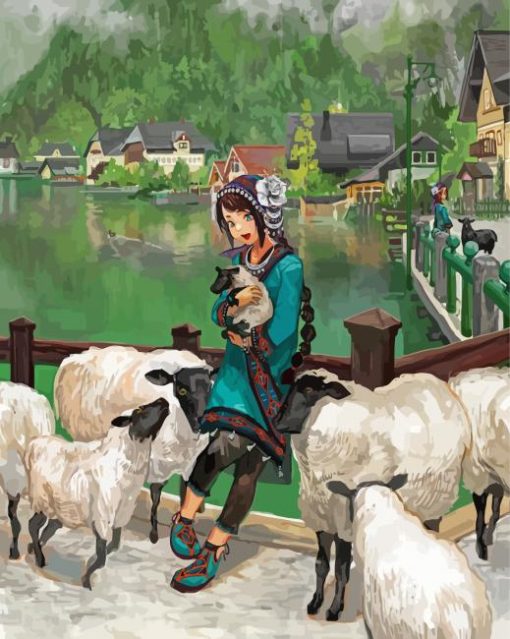 Aesthetic Girl With Sheep paint by number