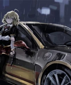 Anime Car And Girl Under Rain paint by number