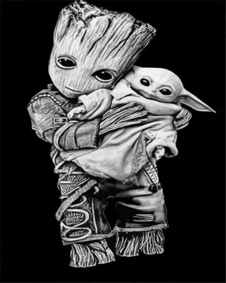 Black And White Groot And Baby Yoda paint by number