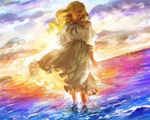 Blonde Long Hair Girl By The Sea paint by number