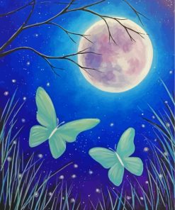 Butterflies And Moon At Night Paint by number