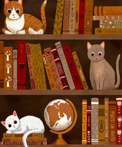 Cat Bookcase Animal Art paint by number