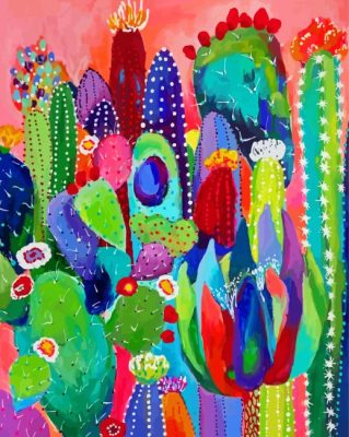 Colorful Cactus Plants paint by number