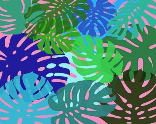 Colorful Monstera Leaves paint by number