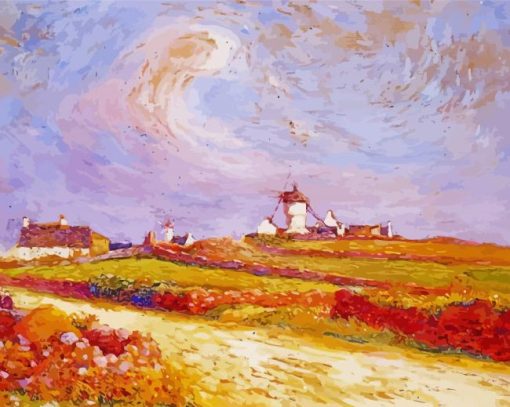 Countryside With Windmill By Ferdinand Du Puigaudeau paint by number