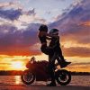 Couple On Motorbike Sunset paint by number