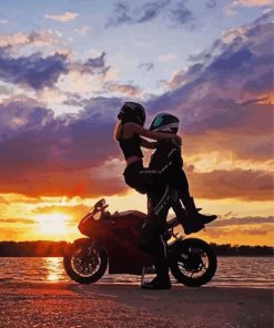 Couple On Motorbike Sunset paint by number