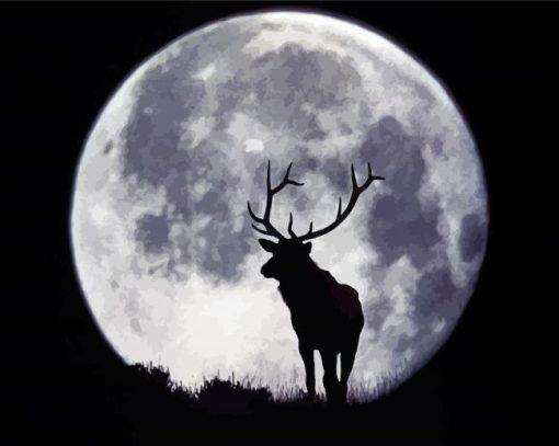 Deer And Full Moon Art paint by number