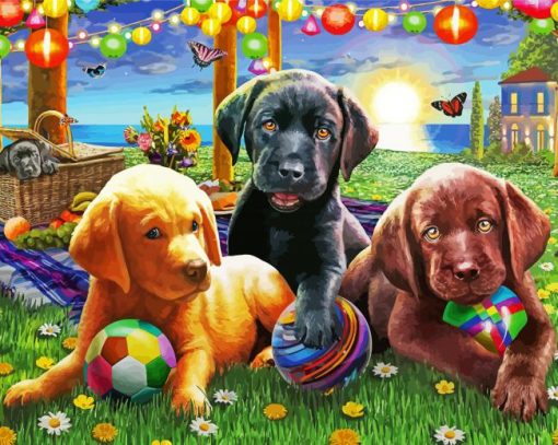 Dogs In Garden Picnic paint by number
