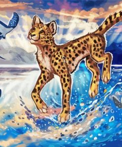 Fantasy Cheetah In Water paint by number