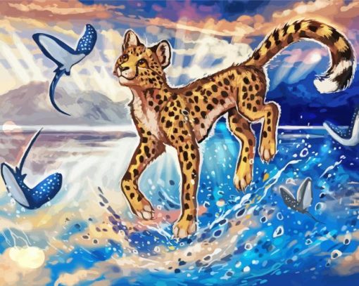Fantasy Cheetah In Water paint by number