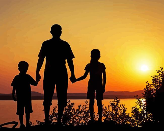 Father And Children Silhouette paint by number