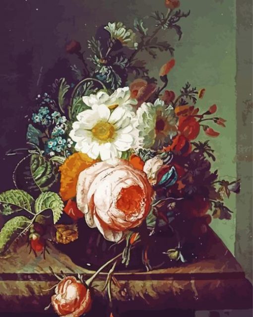 Flower Bouquet On A Marble Table By Rachel Ruysch Paint by number
