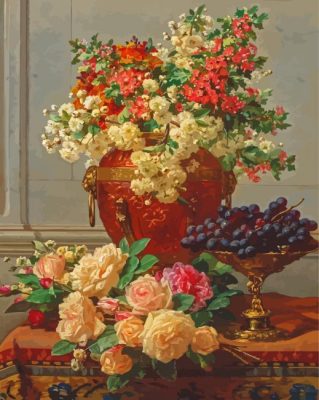 Flowers In Vase And Fruit Jean Baptiste Robie paint by number