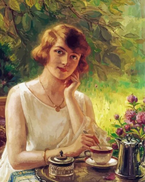 Girl Drinking Tea paint by number