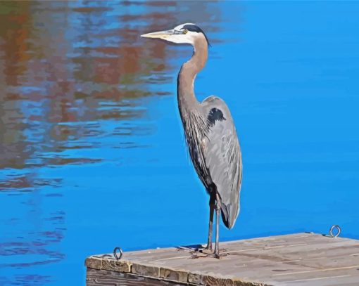 Great Blue Heron On Dock paint by number