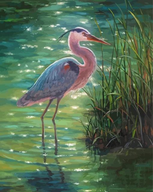 Great Blue Heron In A Swamp Art Paint by number
