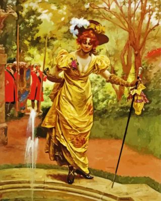 Lady And Goldfish Pond paint by number