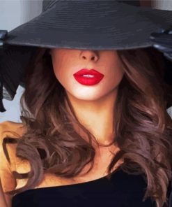 Lady In Black Hat With Bright Lipstick paint by number