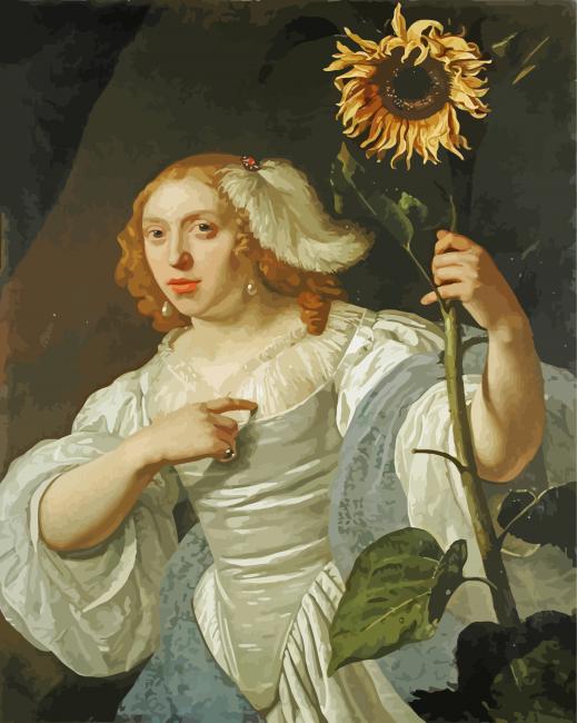 Lady With Sunflower Paint by number