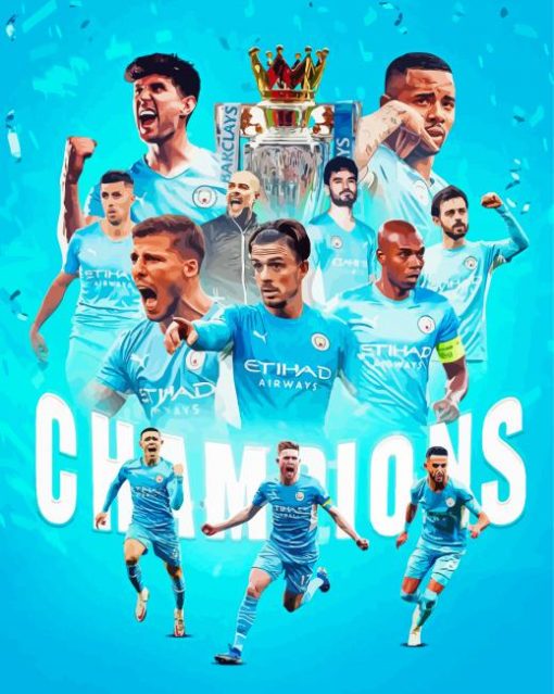 Manchester City Players Champions Poster paint by number