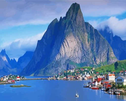 Norwegian Village Landscape Paint by number