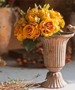 Old Vase And Yellow Roses paint by number