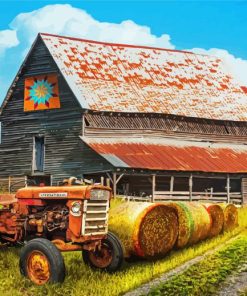 Old Tractor And Barn paint by number