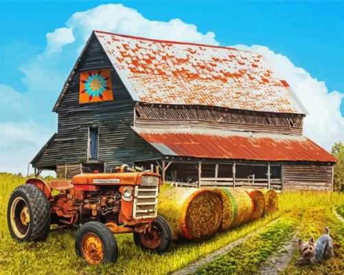 Old Tractor And Barn paint by number