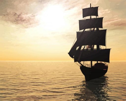 Pirate Ship In Water Silhouette paint by number