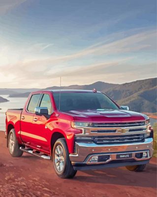 Red Chevrolet Silverado paint by number