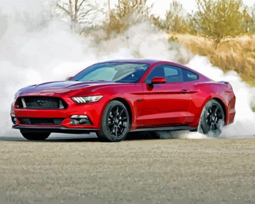 Red Mustang Gt Drifting Paint by number