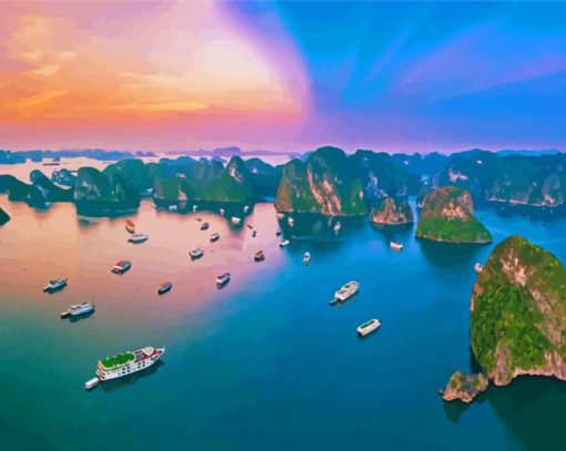 Sunset At Halong Bay paint by number