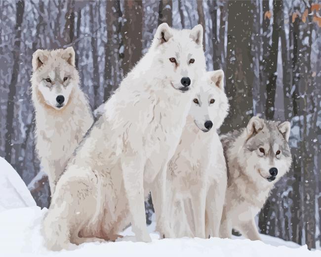 Wintry Wolves In Snow paint by number