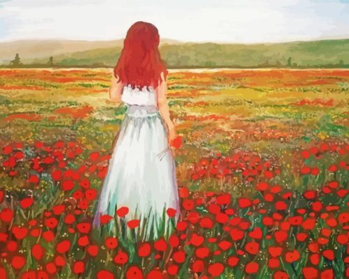 Woman And Poppies Field paint by number