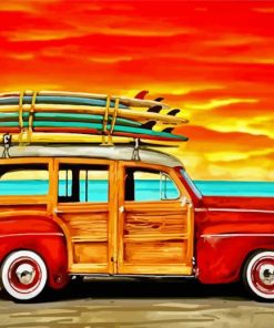 Woodie On Beach At Sunset paint by number