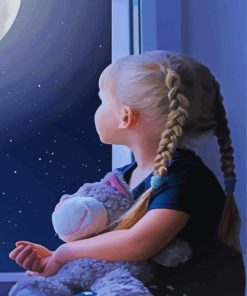 Young Girl Looking At Moon paint by number
