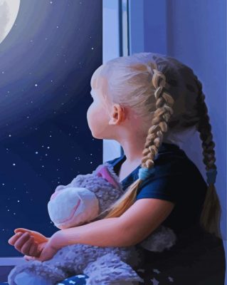 Young Girl Looking At Moon paint by number