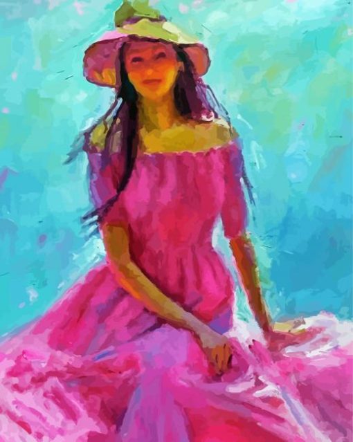 Abstract Pink Lady In Dress Paint by number
