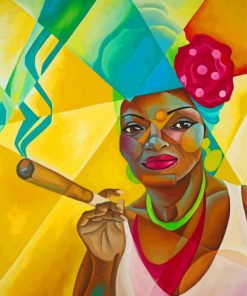 Abstract Woman Smoking Cuban Cigar paint by number