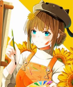 Adorable Sunflower Anime Girl Paint by number