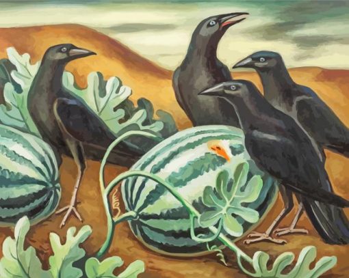 Aesthetic Crows With Watermelon Art paint by number