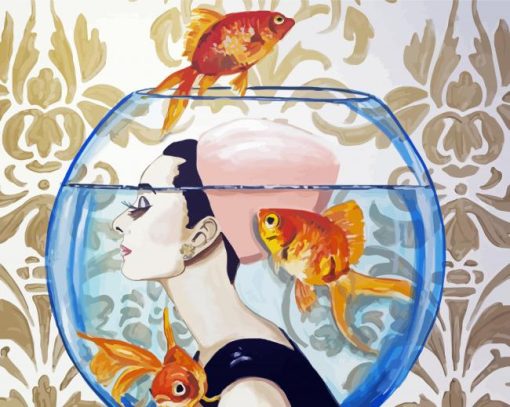 Aesthetic Lady Holding A Fish Bowl Paint by number